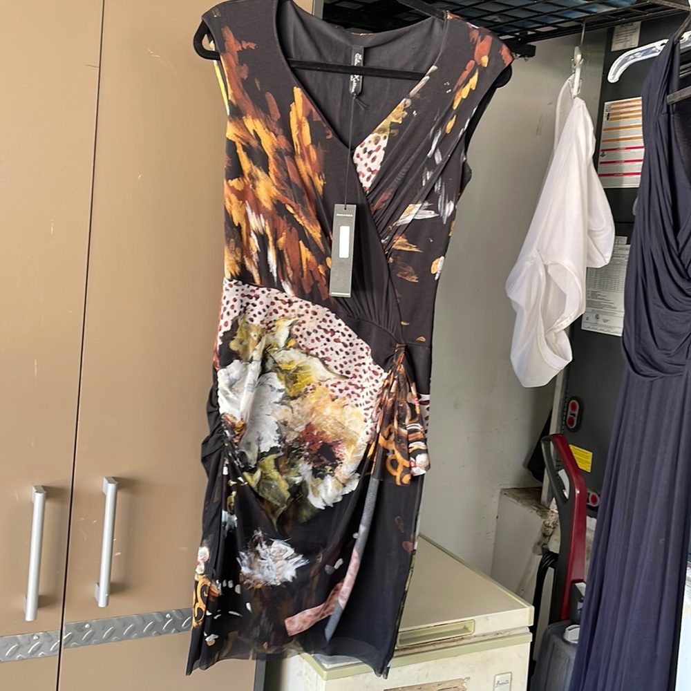 Elana kattan dress black animal print sleeveless Size S nwt